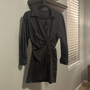 Black Zara asymmetrical black collared mini dress